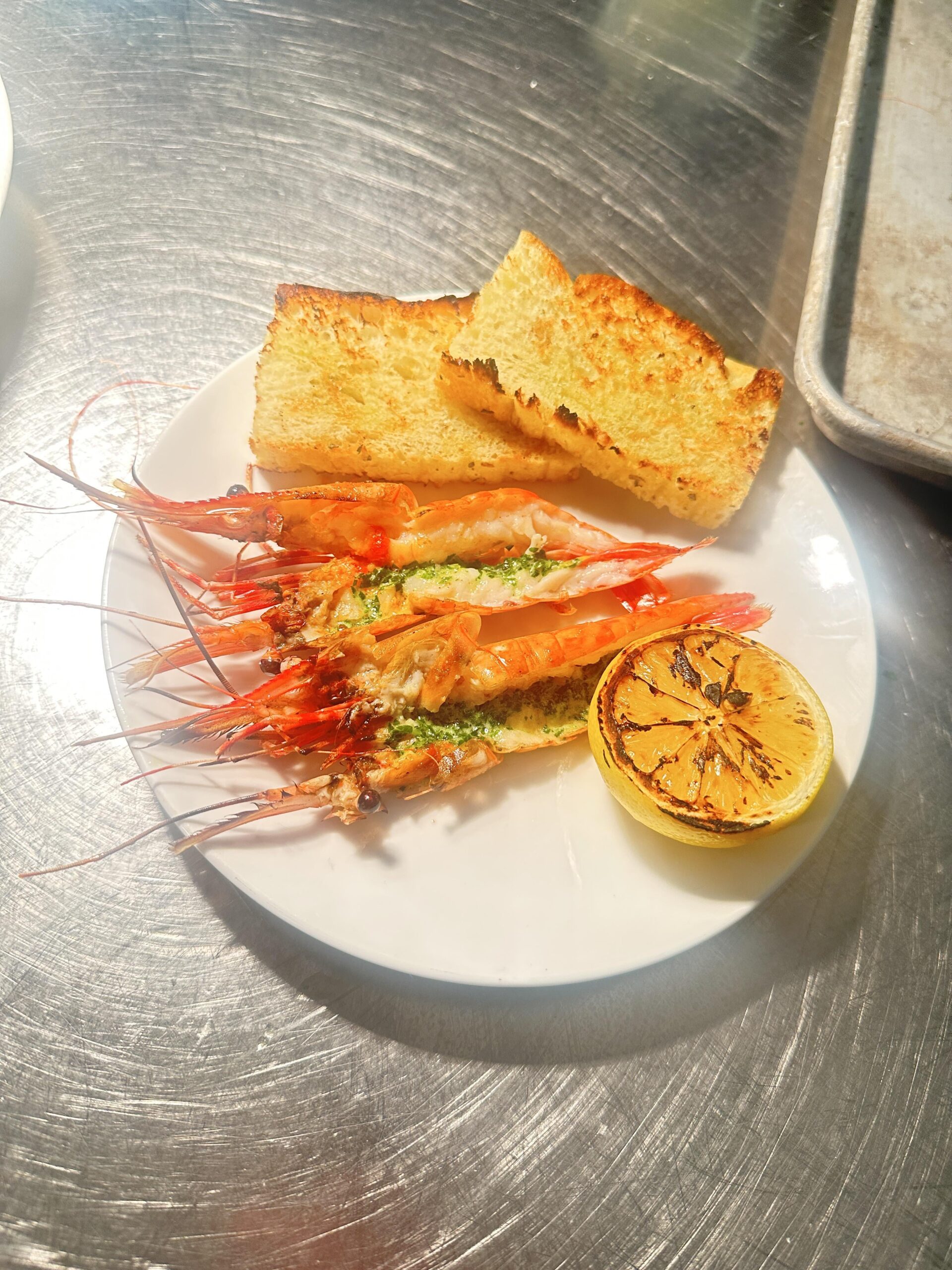 Staff meal: kobachi grilled spot prawns, garlic ramp butter, grilled ...